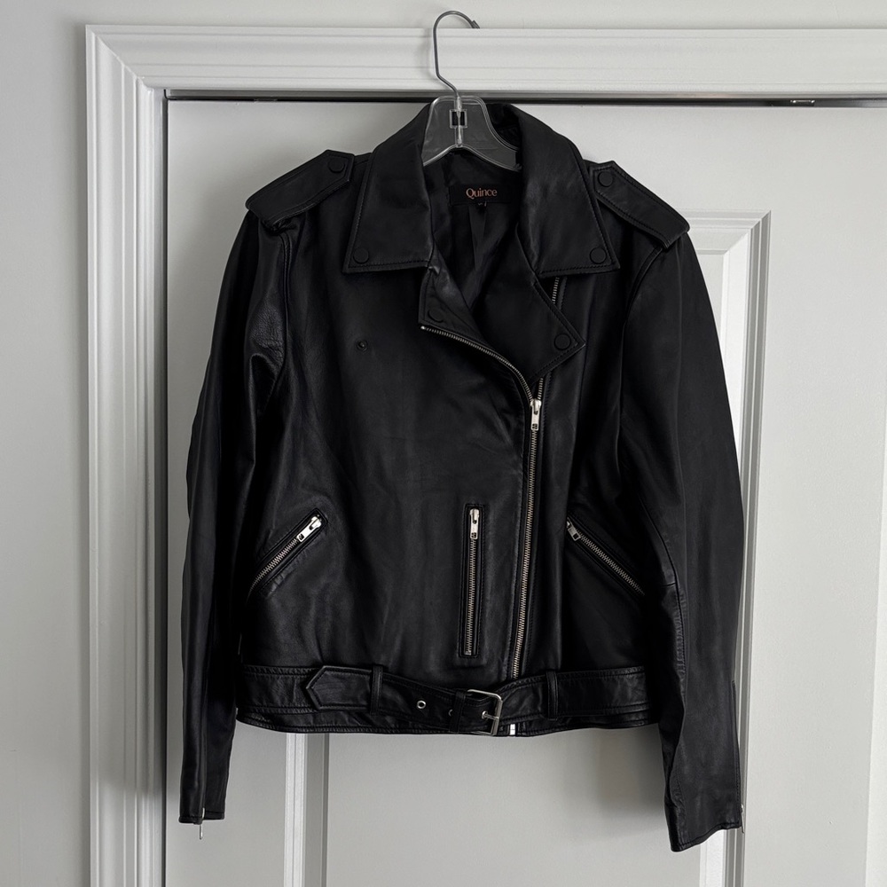 Quince Midnight Leather Moto Jacket